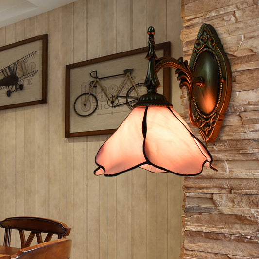 Frendorf | Rosa Blumen Wandlampe Landhausglas 1 Licht Wandlampe für Schlafzimmer