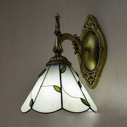 Frendorf | Glas in lood blad wandmontage licht lodge loft 1 licht wandverlichting in wit voor slaapkamer