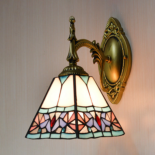 Frendorf | Kegelförmige Wandmontage Licht Buntglas 1 Licht Tiffany Art Deco Wandbeleuchtung in Pink für Schlafzimmer