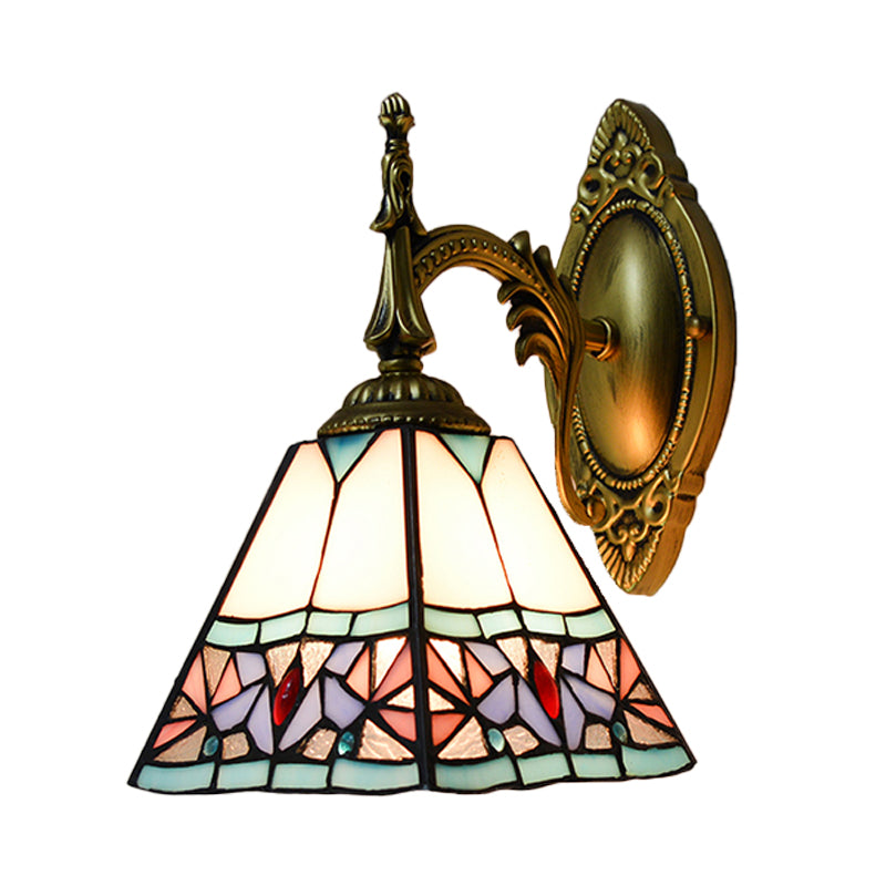 Frendorf | Kegelförmige Wandmontage Licht Buntglas 1 Licht Tiffany Art Deco Wandbeleuchtung in Pink für Schlafzimmer