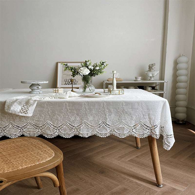 Französische weiße Spitzen-Tischdecke