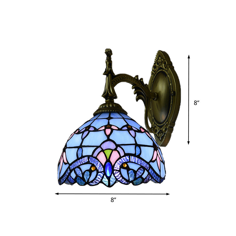 Frendorf | Viktorianische Wandlampe mit Schüsselshade, Glas mit Flecken, 1 Kopf, Wandbeleuchtung in Blau für das Wohnzimmer