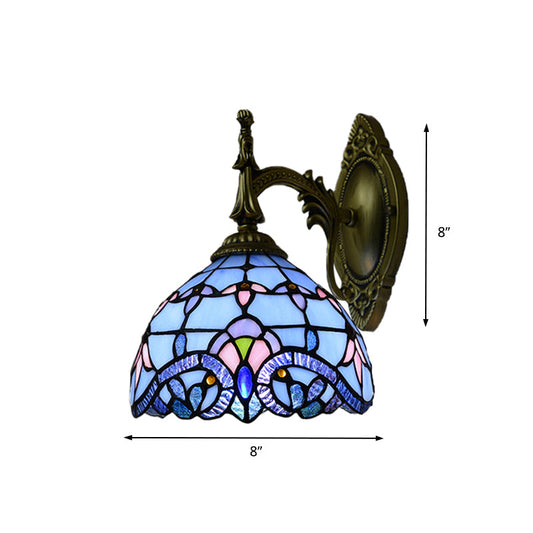 Frendorf | Viktorianische Wandlampe mit Schüsselshade, Glas mit Flecken, 1 Kopf, Wandbeleuchtung in Blau für das Wohnzimmer