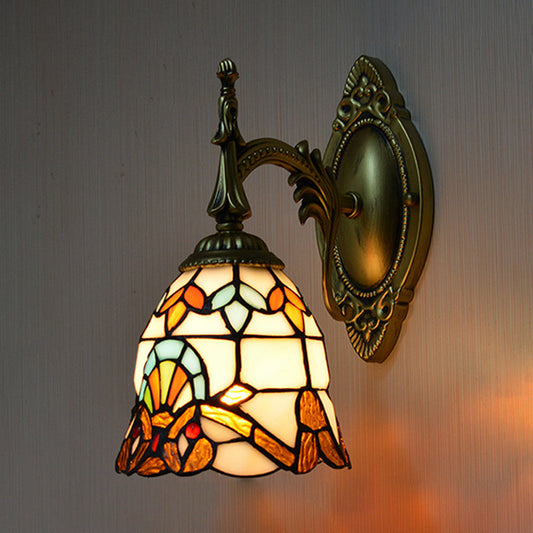 Frendorf | Glas-in-lood Bell Wandlamp Barokstijl 1 Licht Wandarmatuur voor Bedside