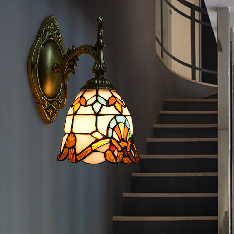 Frendorf | Glas-in-lood Bell Wandlamp Barokstijl 1 Licht Wandarmatuur voor Bedside