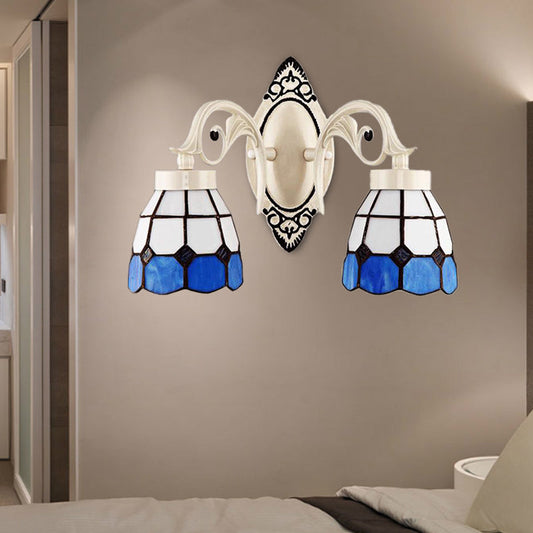Frendorf | Bowl Shade Schlafzimmer Wandlampe Buntglas 2 Lichter Tiffany Stil Wandleuchte in Weiß