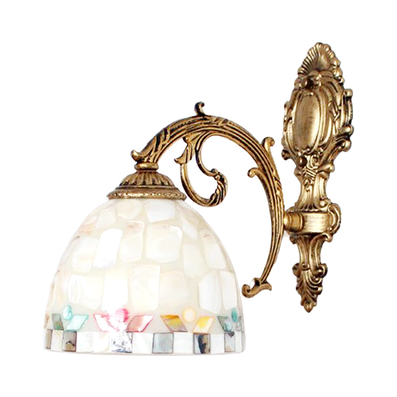 Frendorf | 1 Licht Wandleuchte mit Beige/Weiß-Grau/Gelb-Blau Schirm Tiffany Mosaik Muschel Wandleuchte aus Messing für das Schlafzimmer