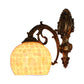 Frendorf | 1 Licht Wandleuchte mit Beige/Weiß-Grau/Gelb-Blau Schirm Tiffany Mosaik Muschel Wandleuchte aus Messing für das Schlafzimmer