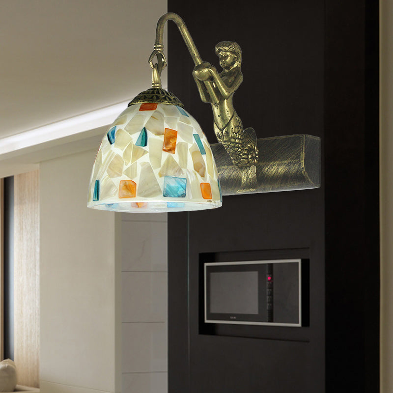 Frendorf | Bowl Wandlamp Fixture Tiffany Shell 1 Kop Witte Sconcelamp Fixture met Zeemeermin Achterplaat