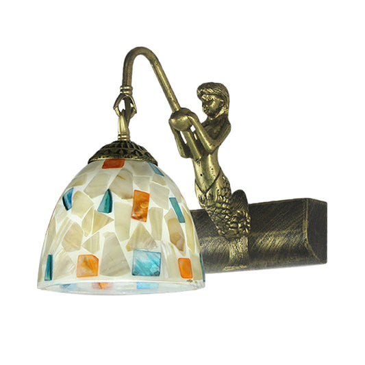 Frendorf | Bowl Wandlamp Fixture Tiffany Shell 1 Kop Witte Sconcelamp Fixture met Zeemeermin Achterplaat