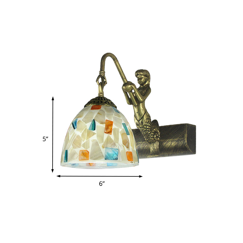 Frendorf | Bowl Wandlamp Fixture Tiffany Shell 1 Kop Witte Sconcelamp Fixture met Zeemeermin Achterplaat