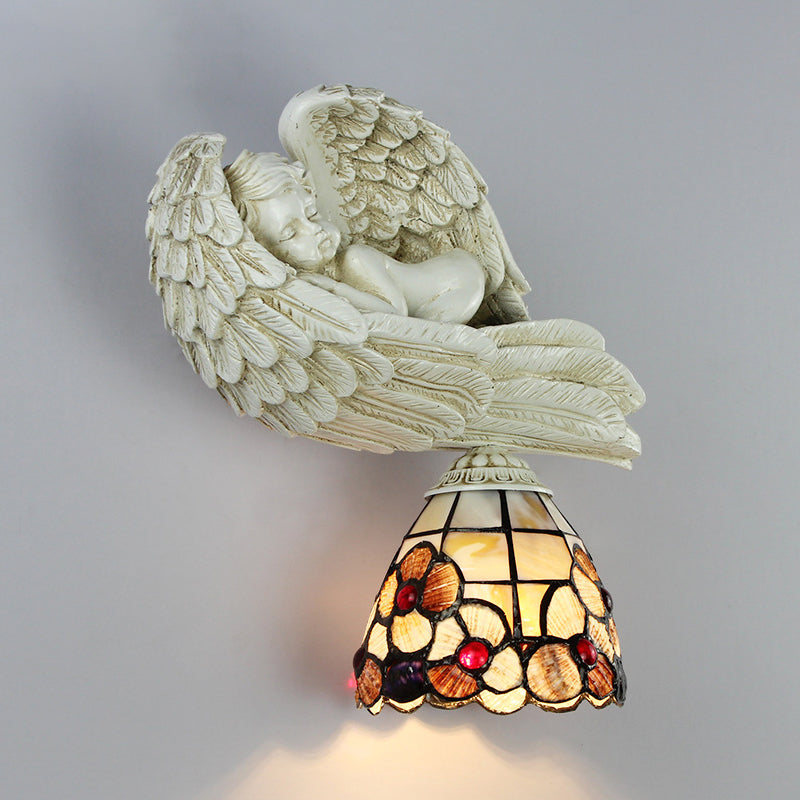 Frendorf | Shell Floral Wandlamp met Slapende Engel naar Rechts/Links Rustiek Loft 1 Hoofd Wandverlichting voor Woonkamer