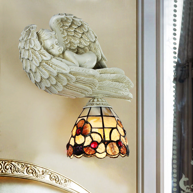 Frendorf | Shell Floral Wandlamp met Slapende Engel naar Rechts/Links Rustiek Loft 1 Hoofd Wandverlichting voor Woonkamer