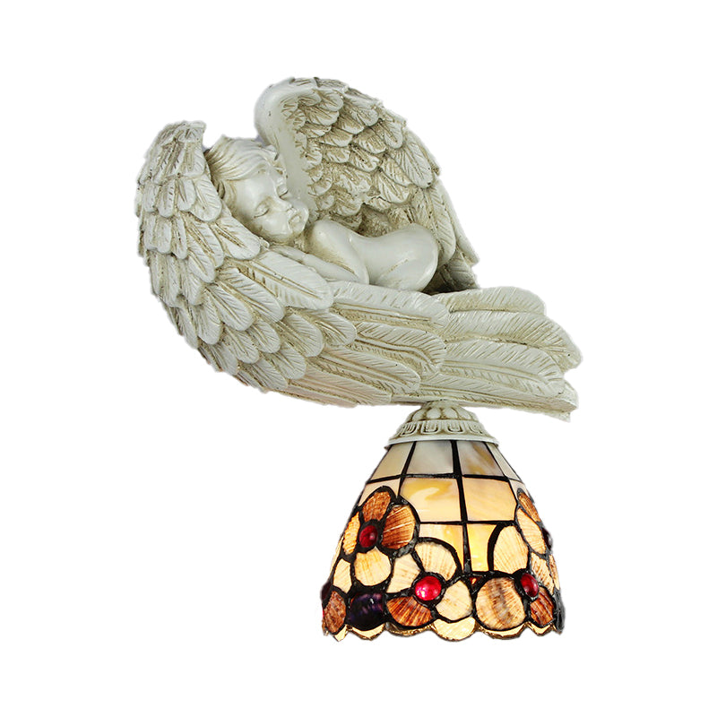 Frendorf | Shell Floral Wandlamp met Slapende Engel naar Rechts/Links Rustiek Loft 1 Hoofd Wandverlichting voor Woonkamer