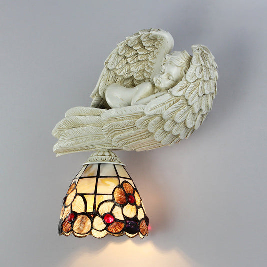 Frendorf | Shell Floral Wandlamp met Slapende Engel naar Rechts/Links Rustiek Loft 1 Hoofd Wandverlichting voor Woonkamer