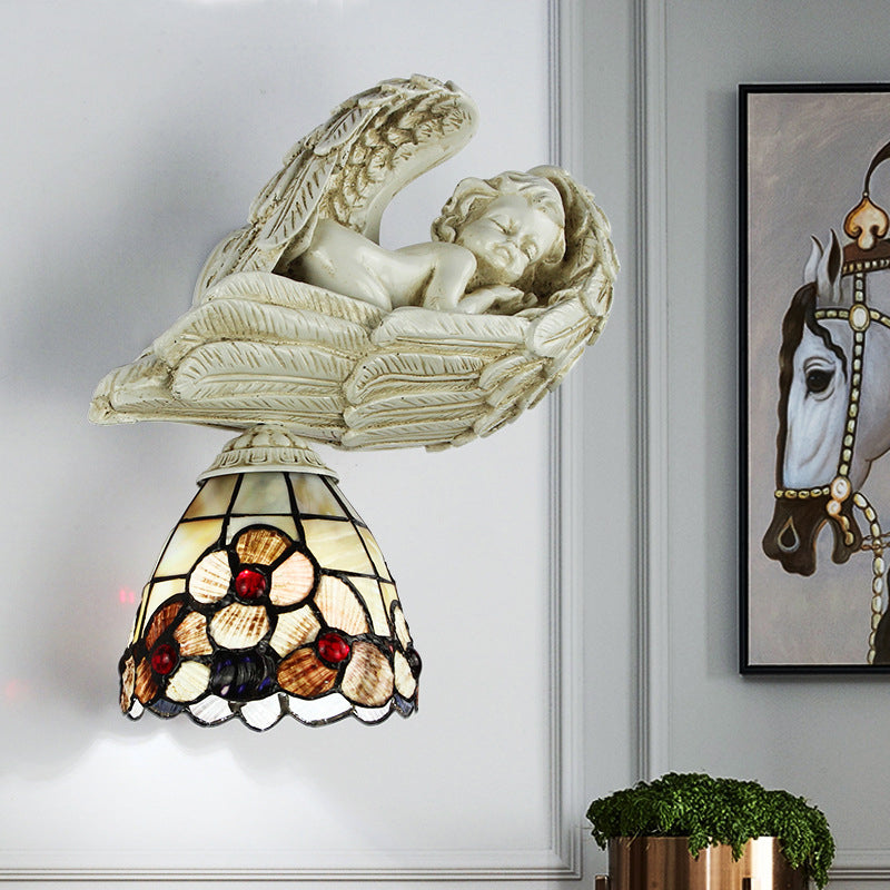 Frendorf | Shell Floral Wandlamp met Slapende Engel naar Rechts/Links Rustiek Loft 1 Hoofd Wandverlichting voor Woonkamer
