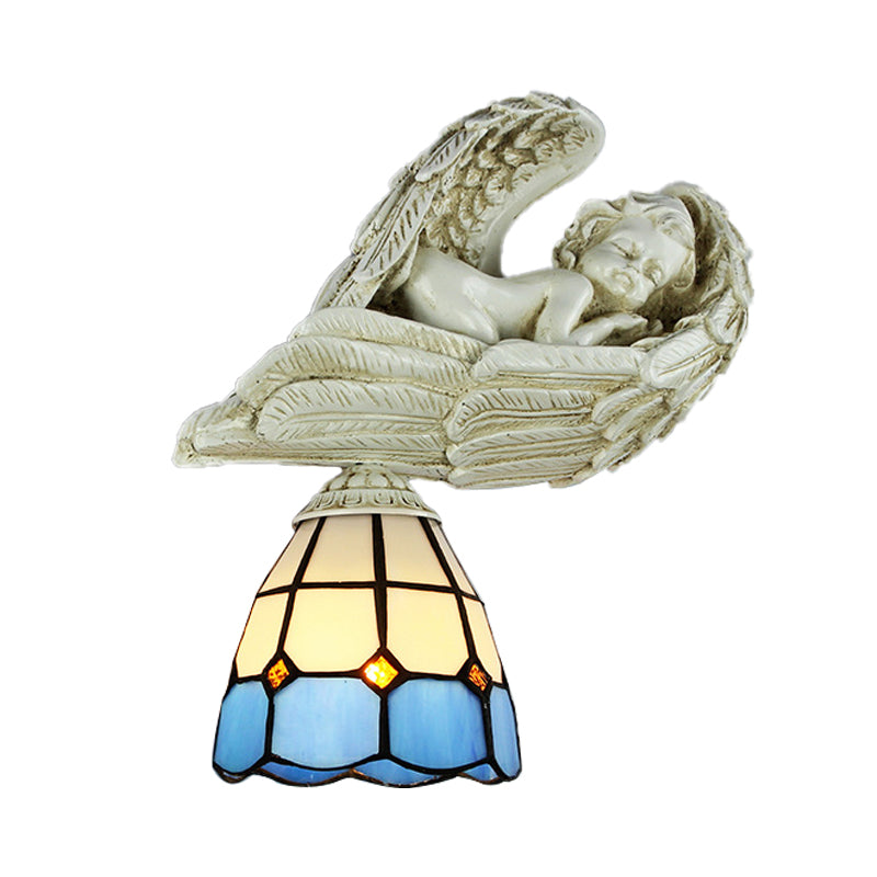 Frendorf | Glas-in-lood Koepel Wandverlichting met Hars Engel Loft Tiffany 1 Lichtsconcelamp in Wit/Helder
