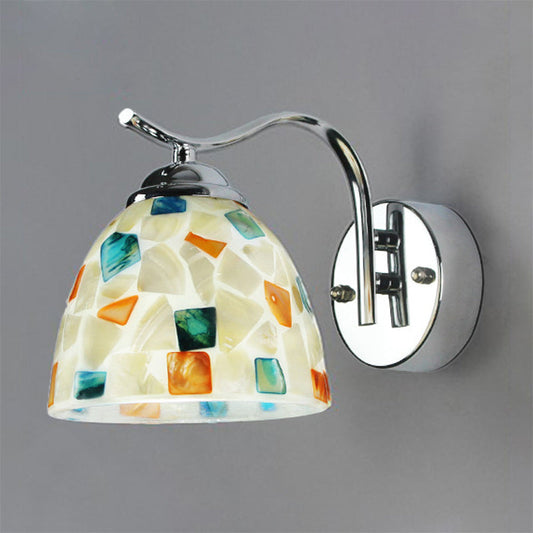 Frendorf | Bowl Wandlamp Fixture Tiffany Gevlochten Schelp 1 Hoofd Chroom Wandlicht met Gebogen Arm