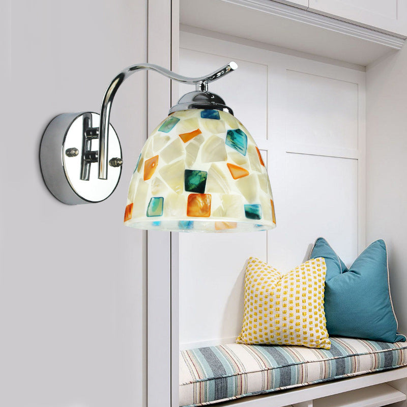 Frendorf | Bowl Wandlamp Fixture Tiffany Gevlochten Schelp 1 Hoofd Chroom Wandlicht met Gebogen Arm