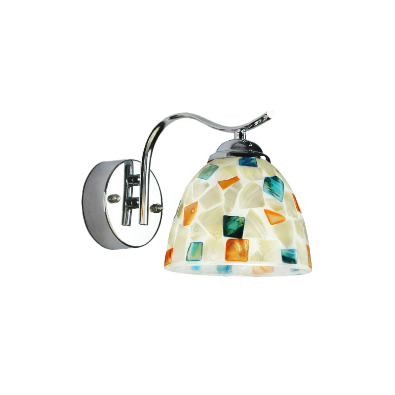 Frendorf | Bowl Wandlamp Fixture Tiffany Gevlochten Schelp 1 Hoofd Chroom Wandlicht met Gebogen Arm