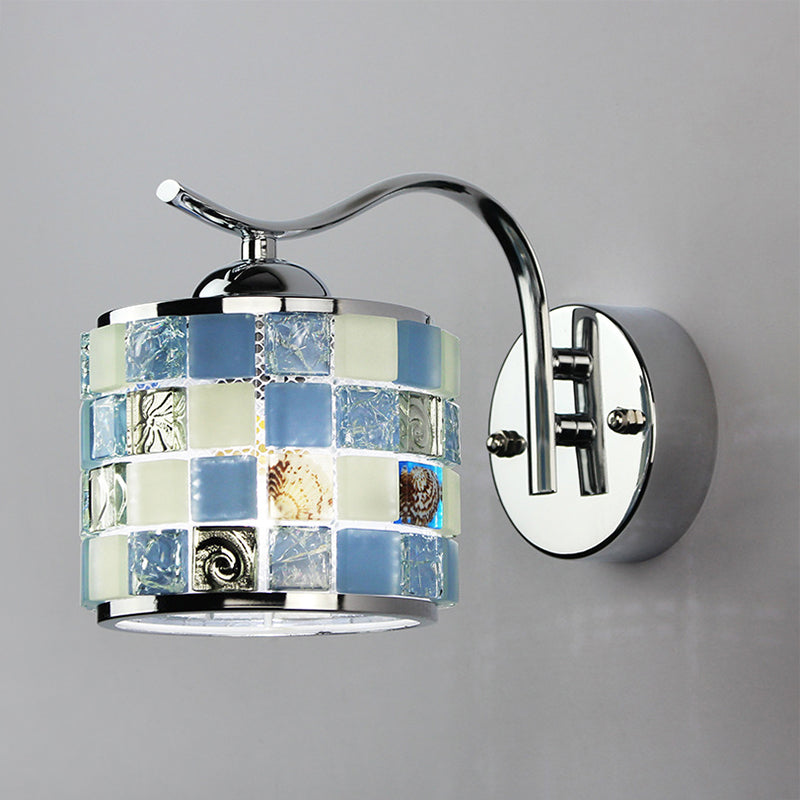 Frendorf | Cilinder-vormige Wandverlichting Tiffany Mozaïekglas 1 Licht Wandarmatuur Licht in Blauw voor Hal