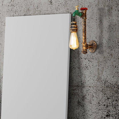 Frendorf | 1 Licht Water Tap Wandlamp met Pijp Vintage Antiek Messing Metaal Wandlamp Verlichting voor Gang
