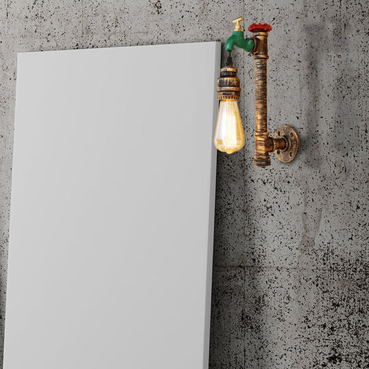 Frendorf | 1 Licht Water Tap Wandlamp met Pijp Vintage Antiek Messing Metaal Wandlamp Verlichting voor Gang