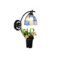 Frendorf | Dome Wandlamp Tiffany Glas-in-lood 1 Kop Blauwe Wandlamp met Bloemdecoratie