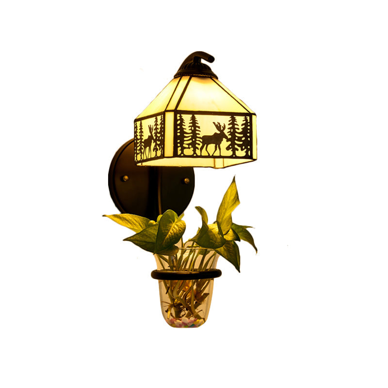 Frendorf | Glas in Lood Huis Wandmontage Licht Tiffany 1 Kop Helder/Beige Wandlamp met Plant Decoratie