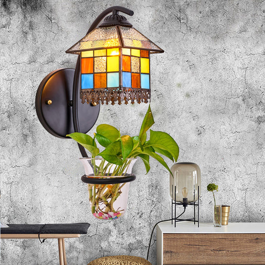 Frendorf | Glas in Lood Huis Wandmontage Licht Tiffany 1 Kop Helder/Beige Wandlamp met Plant Decoratie
