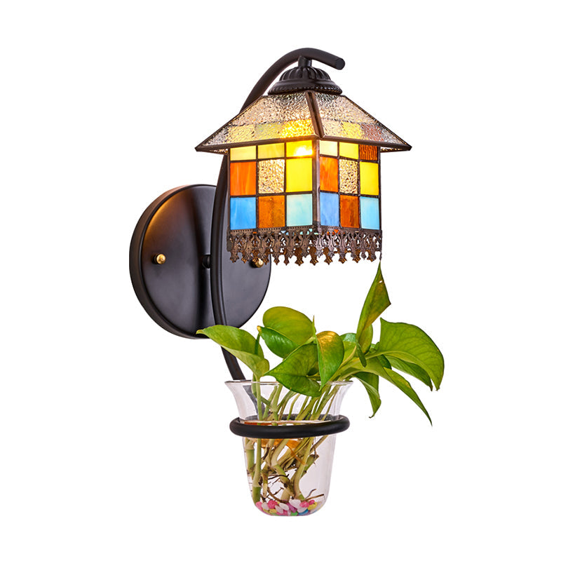 Frendorf | Glas in Lood Huis Wandmontage Licht Tiffany 1 Kop Helder/Beige Wandlamp met Plant Decoratie