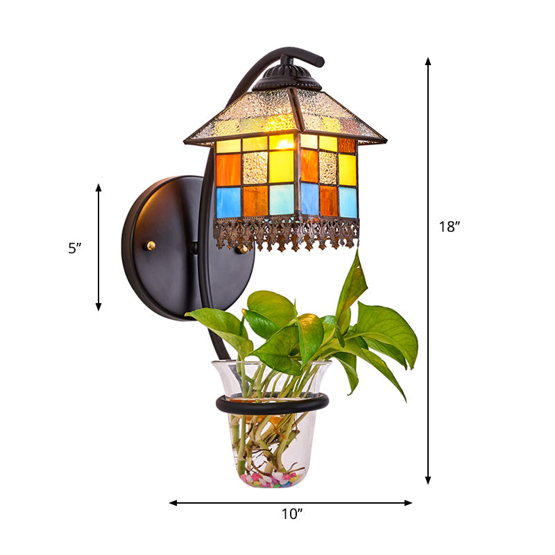 Frendorf | Glas in Lood Huis Wandmontage Licht Tiffany 1 Kop Helder/Beige Wandlamp met Plant Decoratie
