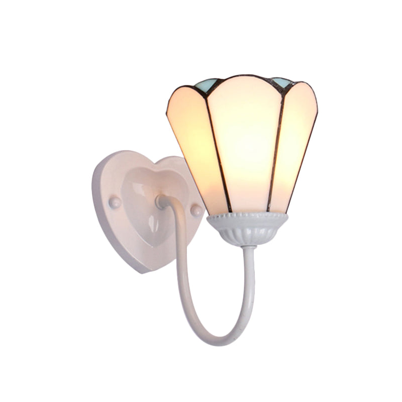 Frendorf | Glas-in-lood lelie wandlamp Tiffany 1 hoofd wit/blauw/antiek brass wandverlichting voor gang