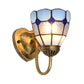 Frendorf | 1 Kopf Badezimmer Wandleuchte Tiffany Blau/Weiß/Antik Messing Wandmontierte Leuchte mit Kuppel-Dimple-Glas-Schirm