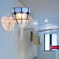 Frendorf | 1 Kopf Badezimmer Wandleuchte Tiffany Blau/Weiß/Antik Messing Wandmontierte Leuchte mit Kuppel-Dimple-Glas-Schirm
