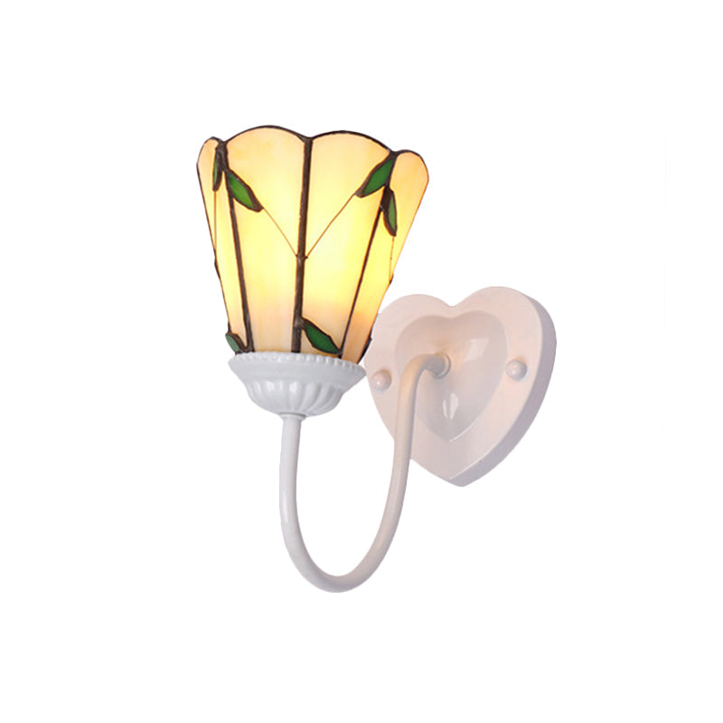 Frendorf | Lily Beige Glass Wandlamp Fixture Tiffany 1 Head Wit/Blauw/Antiek Messing Wandverlichting voor Slaapkamer
