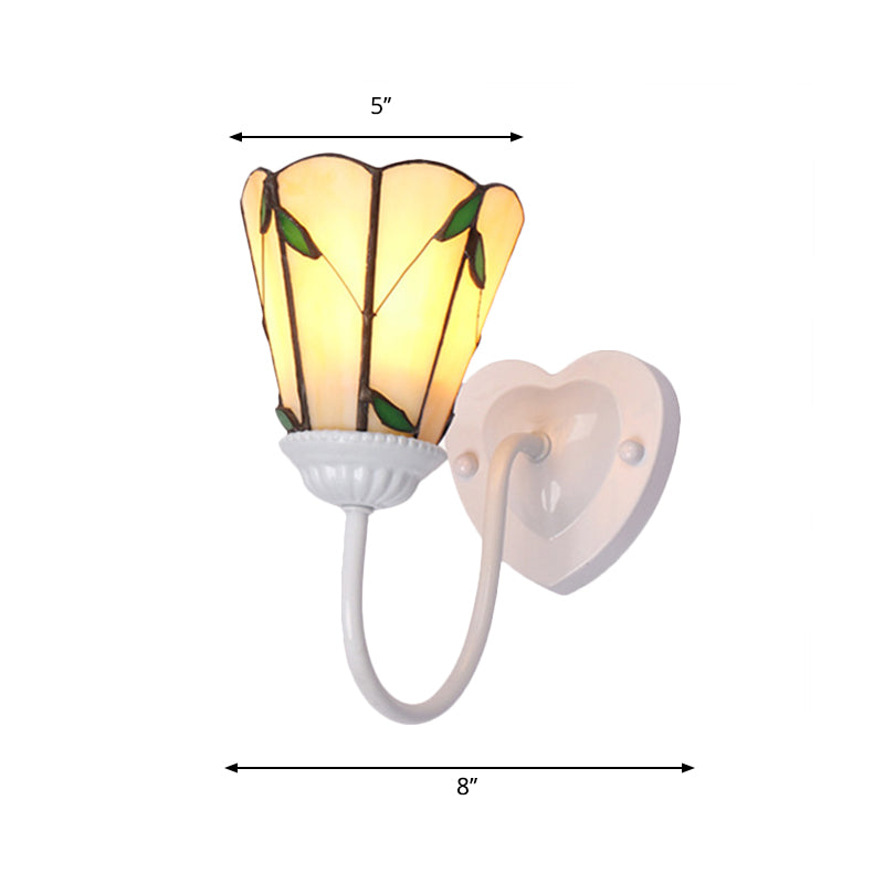 Frendorf | Lily Beige Glass Wandlamp Fixture Tiffany 1 Head Wit/Blauw/Antiek Messing Wandverlichting voor Slaapkamer