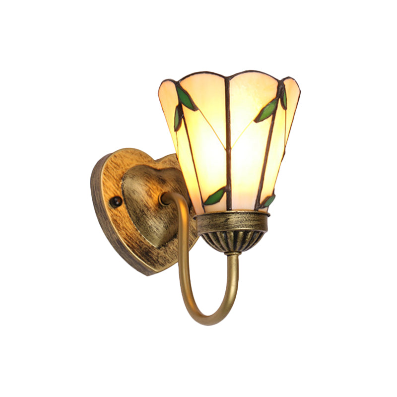 Frendorf | Lily Beige Glass Wandlamp Fixture Tiffany 1 Head Wit/Blauw/Antiek Messing Wandverlichting voor Slaapkamer