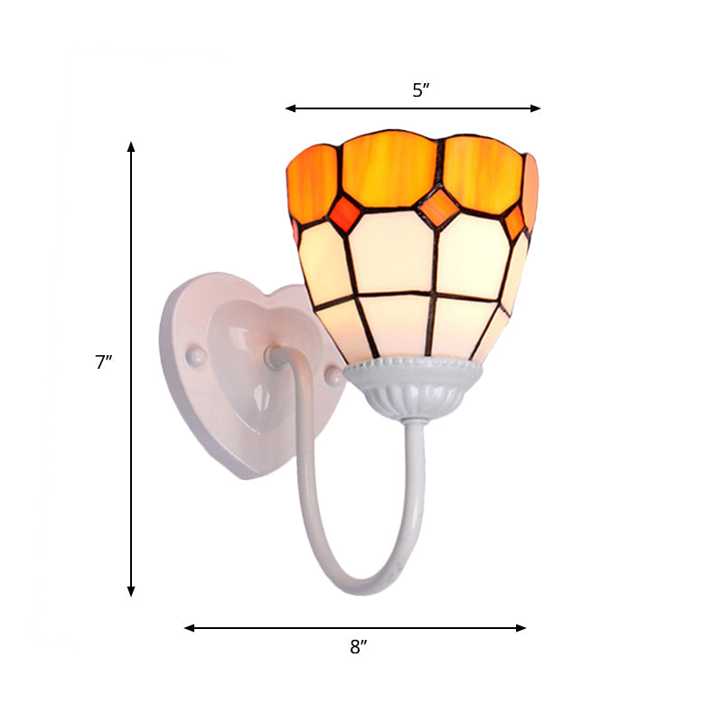 Frendorf | Dome Wandlamp Barok Geel Glas 1 Hoofd Wit/Blauw/Antiek Messing Sconcelamp voor Gang