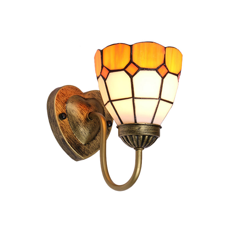 Frendorf | Dome Wandlamp Barok Geel Glas 1 Hoofd Wit/Blauw/Antiek Messing Sconcelamp voor Gang