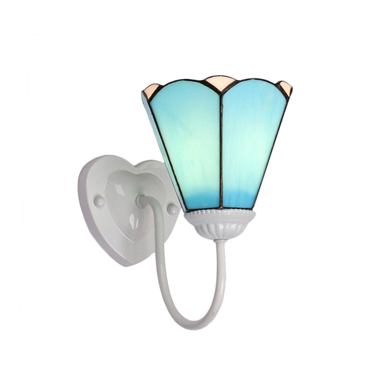 Frendorf | 1 Kop Hal Wandlamp Fixture Mediterraan Wit/Goud/Blauw Sconcelamp met Lily Blauwe Glazen Kap