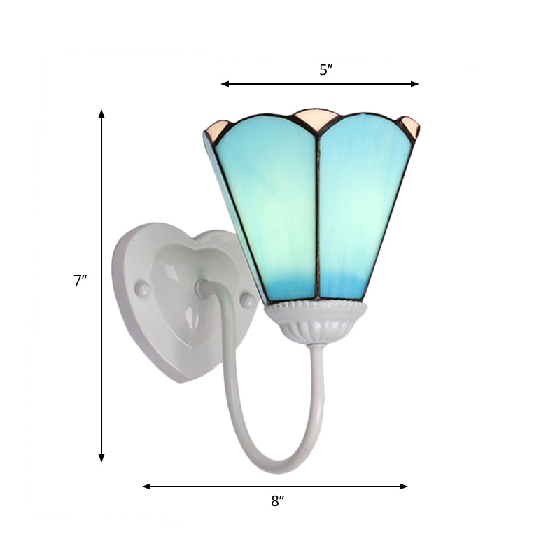 Frendorf | 1 Kop Hal Wandlamp Fixture Mediterraan Wit/Goud/Blauw Sconcelamp met Lily Blauwe Glazen Kap