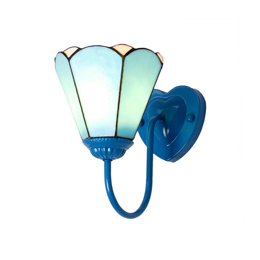 Frendorf | 1 Kop Hal Wandlamp Fixture Mediterraan Wit/Goud/Blauw Sconcelamp met Lily Blauwe Glazen Kap