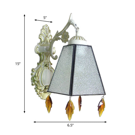 Frendorf | Geometrische Wandlamp Tiffany-Stil Buntglas 1 Licht Wandlamp Armatur mit Blattanhänger in Bernstein/Grün/Klar