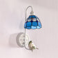 Frendorf | 1 Kopf Schlafzimmer Wandlicht Mediterran Blau-Weiß/Beige/Blaue-Klar Wandleuchte mit Kegel/Dome Buntglasschirm