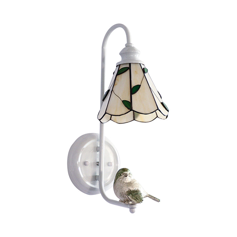 Frendorf | 1 Kopf Schlafzimmer Wandlicht Mediterran Blau-Weiß/Beige/Blaue-Klar Wandleuchte mit Kegel/Dome Buntglasschirm