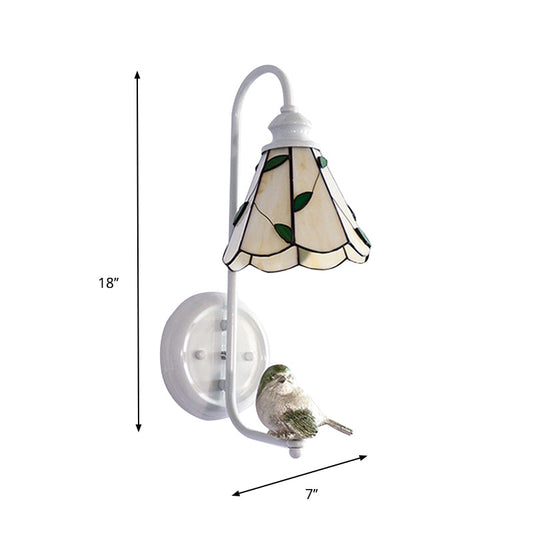 Frendorf | 1 Kopf Schlafzimmer Wandlicht Mediterran Blau-Weiß/Beige/Blaue-Klar Wandleuchte mit Kegel/Dome Buntglasschirm