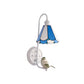Frendorf | 1 Kopf Schlafzimmer Wandlicht Mediterran Blau-Weiß/Beige/Blaue-Klar Wandleuchte mit Kegel/Dome Buntglasschirm