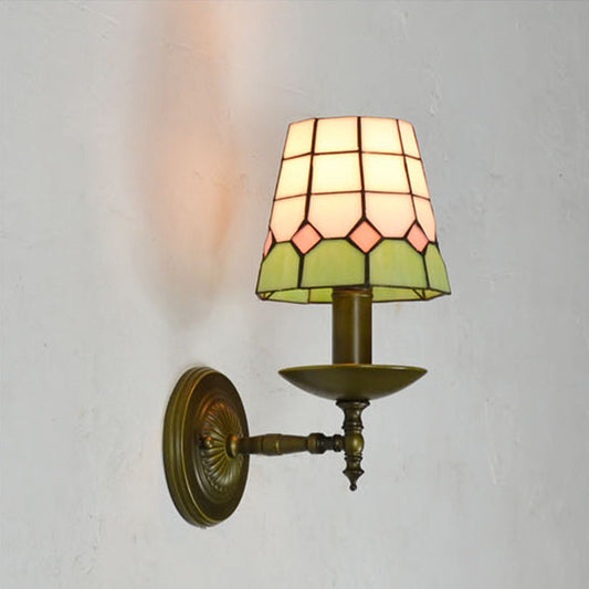 Frendorf | Tiffany Geometrische Wandmontagearmatur Buntglas 1 Licht Wandleuchte in Orange/Pink/Grün/Blau für Wohnzimmer
