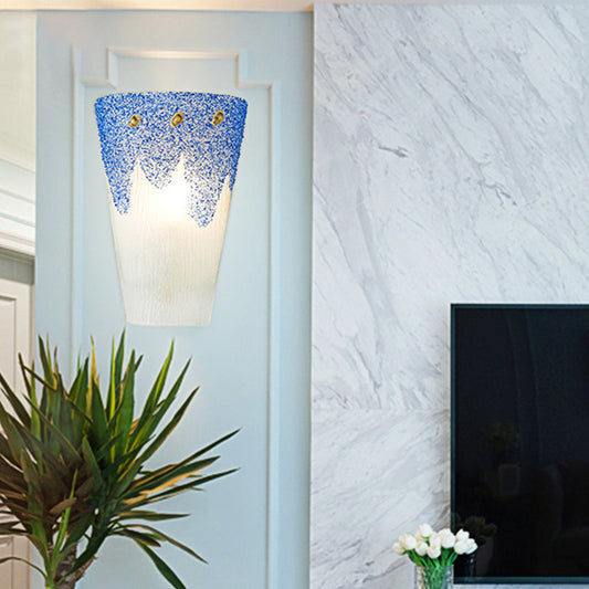 Frendorf | Retro-Stil Tassenform Wandlampe Buntglas 1 Kopf Wandmontage Leuchte in Blau für Nachttisch
